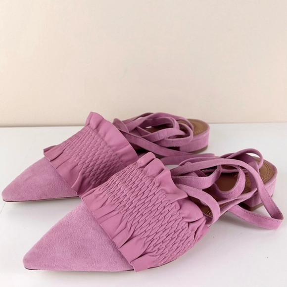 TORY BURCH PINK SUEDE ANKLE WRAP MULES - Picture 8 of 12